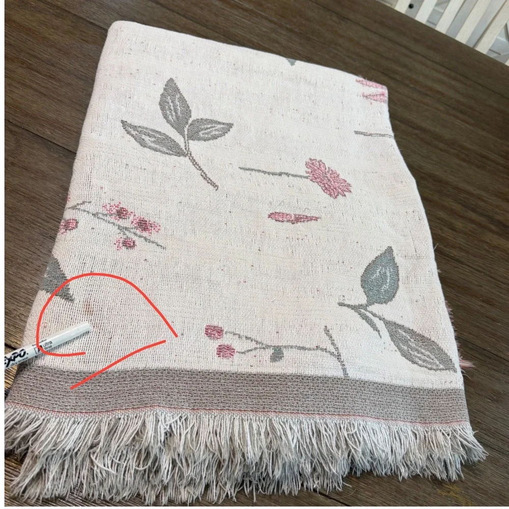 90s Cresswell 100% Cotton Woven Floral Throw Blanket Fringed Botanical 62x84